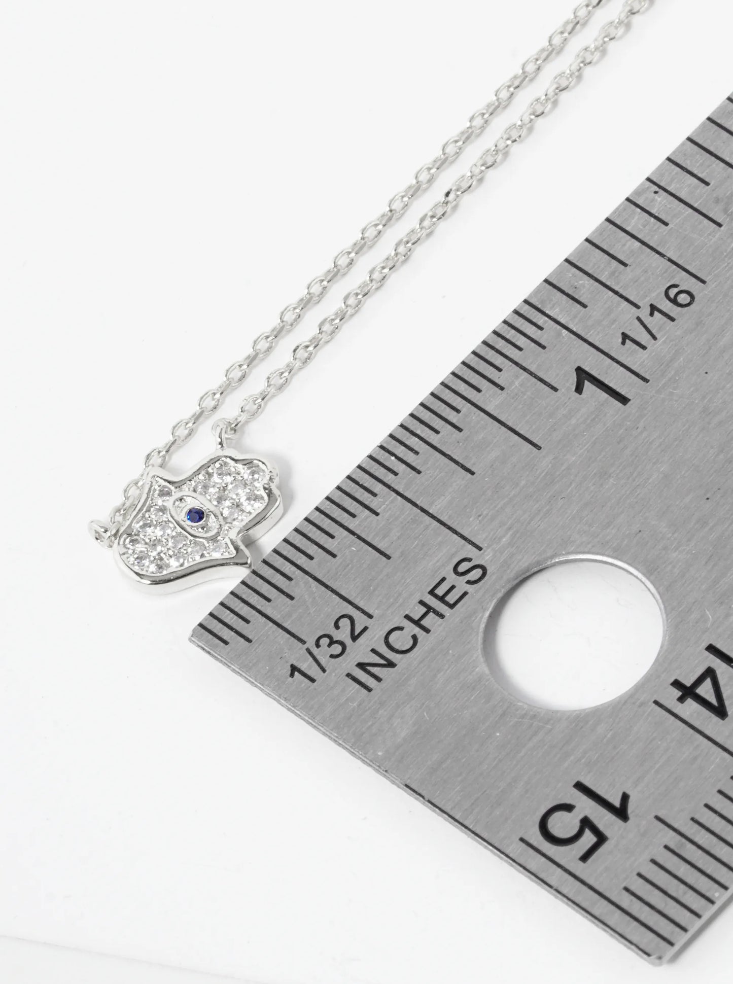 White Gold Dipped Cubic Zirconia Pave Hamsa Pendant Necklace