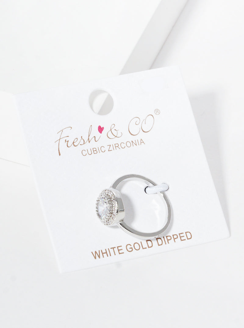 White Gold Dipped Cubic Zirconia Pave Round Rings