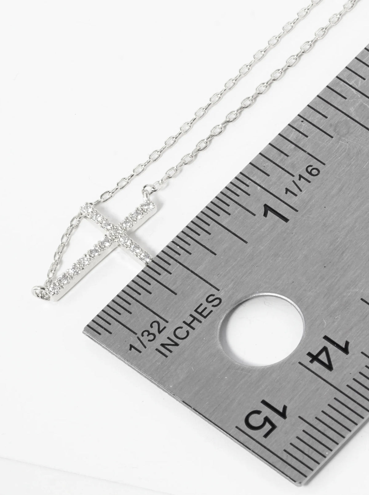 White Gold Dipped Cubic Zirconia Pave Sideways Cross Pendant Necklace
