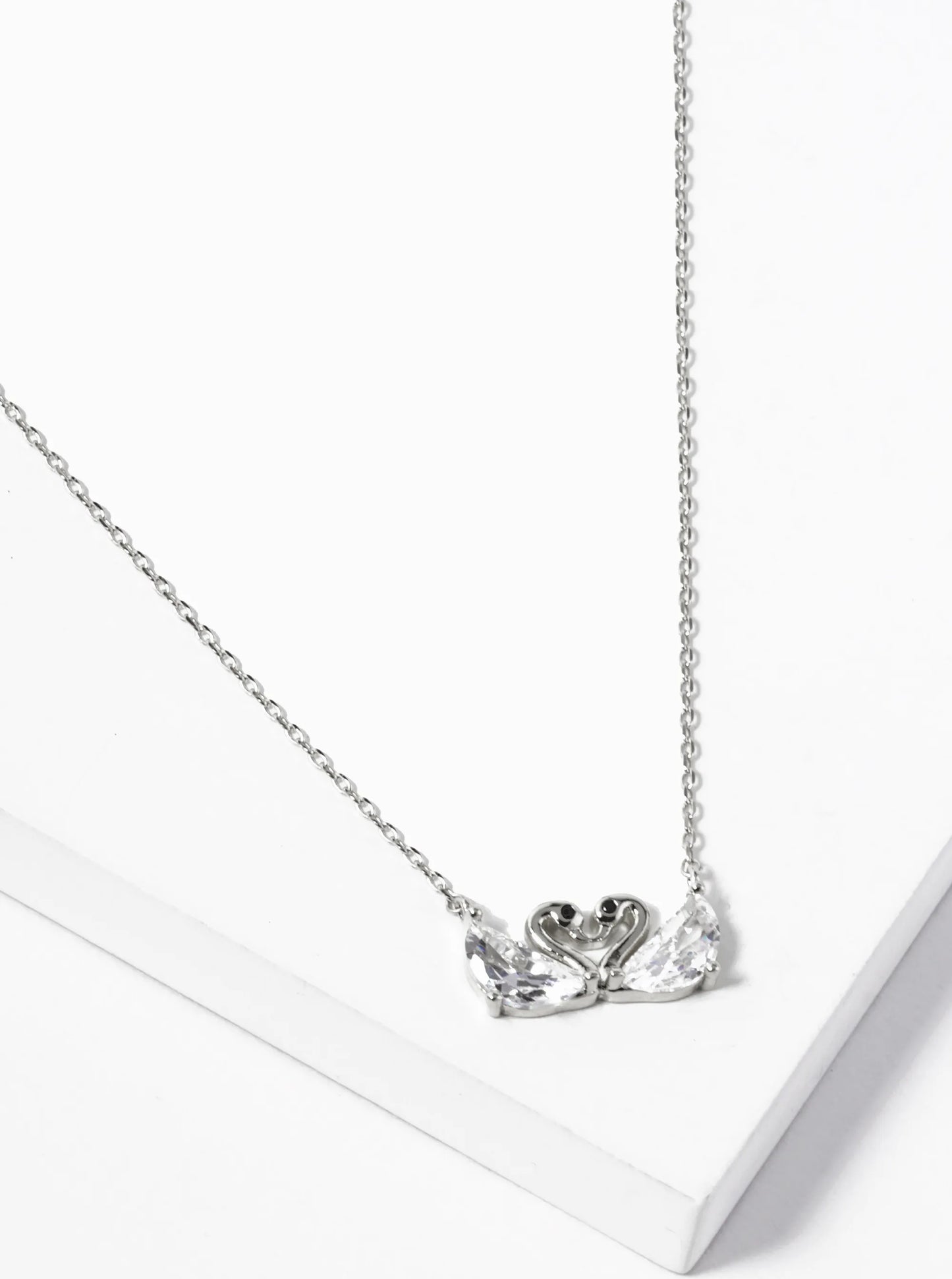 White Gold Dipped Cubic Zirconia Swan Couple Pendant Necklace