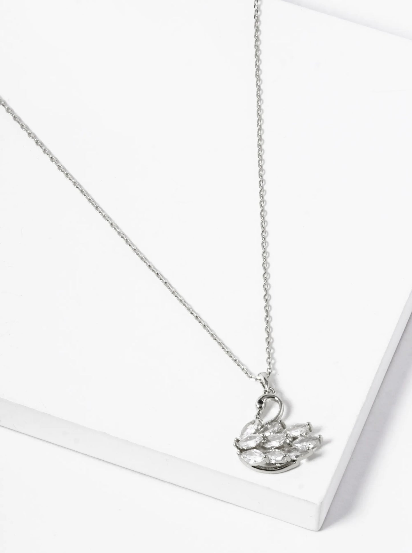 White Gold Dipped Cubic Zirconia Swan Pendant Necklace