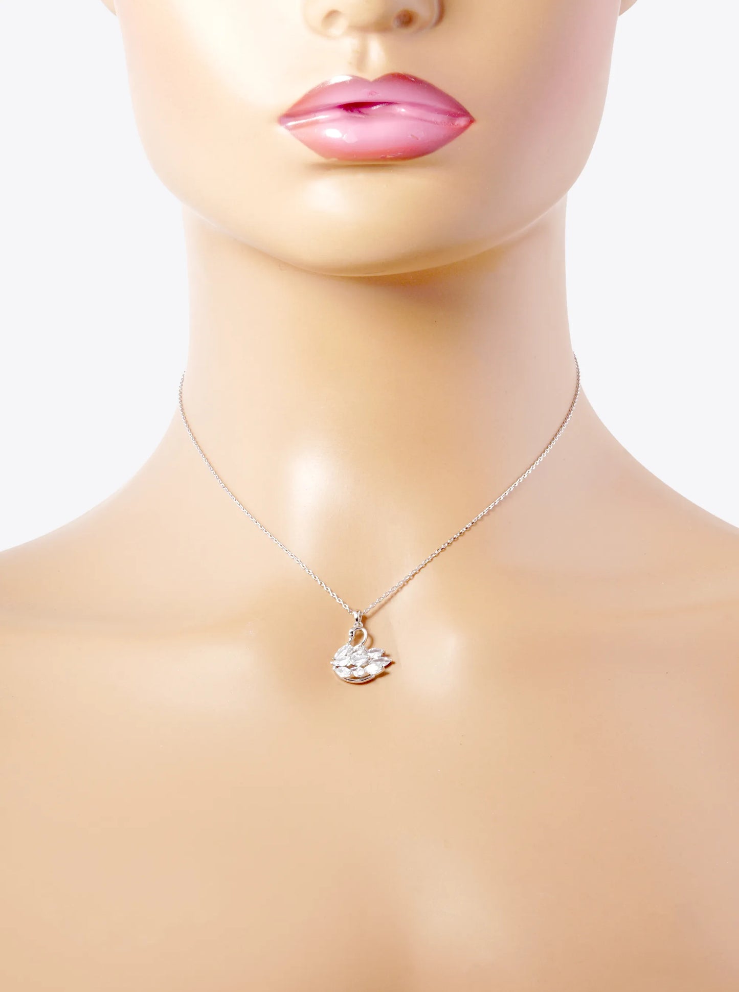 White Gold Dipped Cubic Zirconia Swan Pendant Necklace