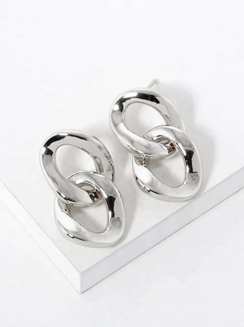 White Gold Dipped Curb Chain Post Earrings