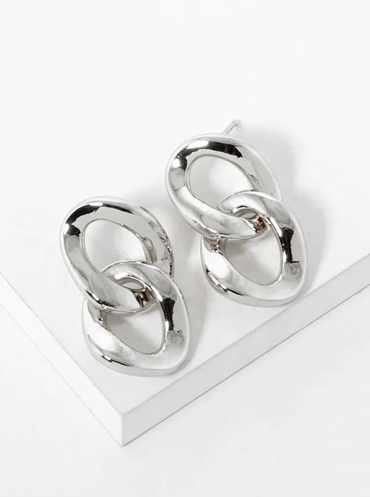 White Gold Dipped Curb Chain Post Earrings