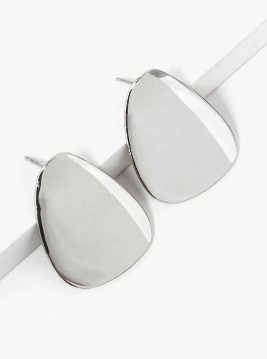 White Gold Dipped Curved Rounded Triangle Stud Earrings
