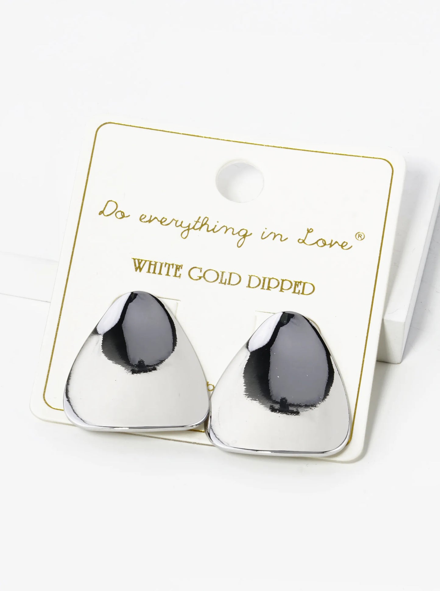White Gold Dipped Curved Rounded Triangle Stud Earrings