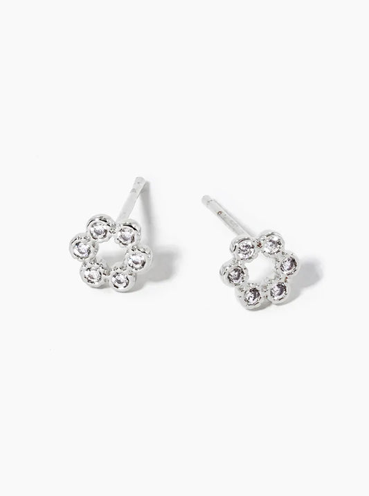 White Gold Dipped Dainty 6 CZ Stones Post Stud Earrings
