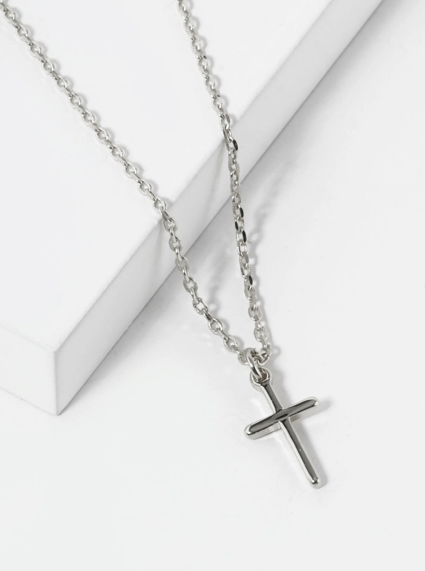White Gold Dipped Dainty Cross Pendant Necklace