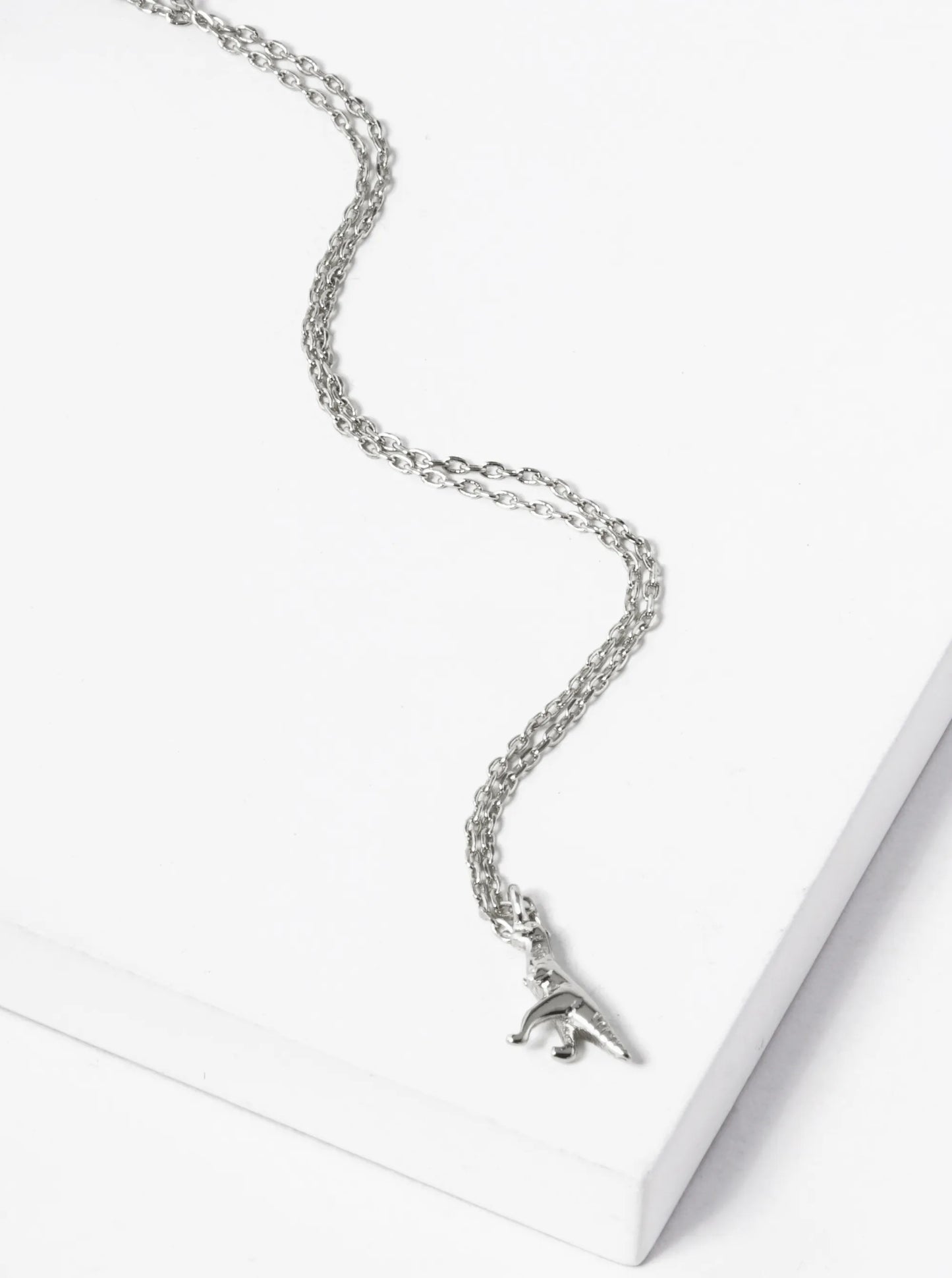 White Gold Dipped Dainty Dinosaur Pendant Necklace