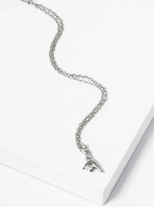 White Gold Dipped Dainty Dinosaur Pendant Necklace