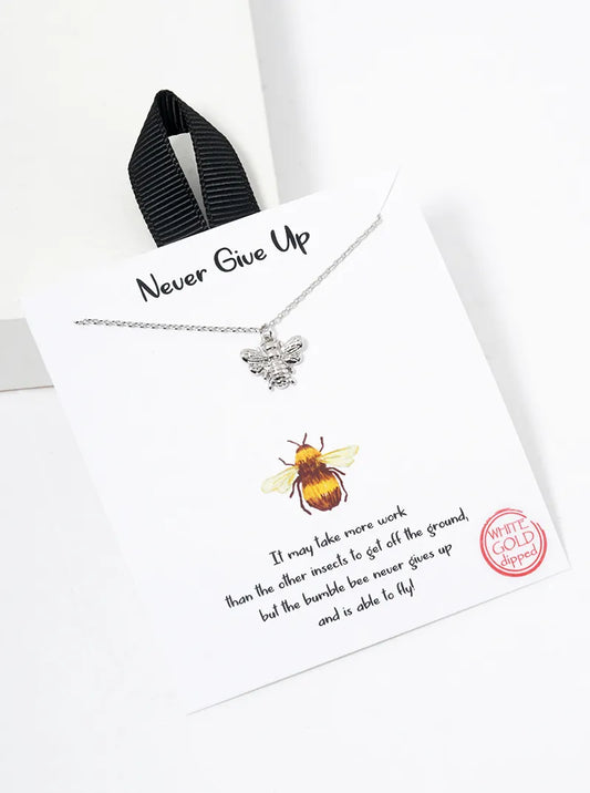 White Gold Dipped Dainty Honey Bee Pendant Necklace