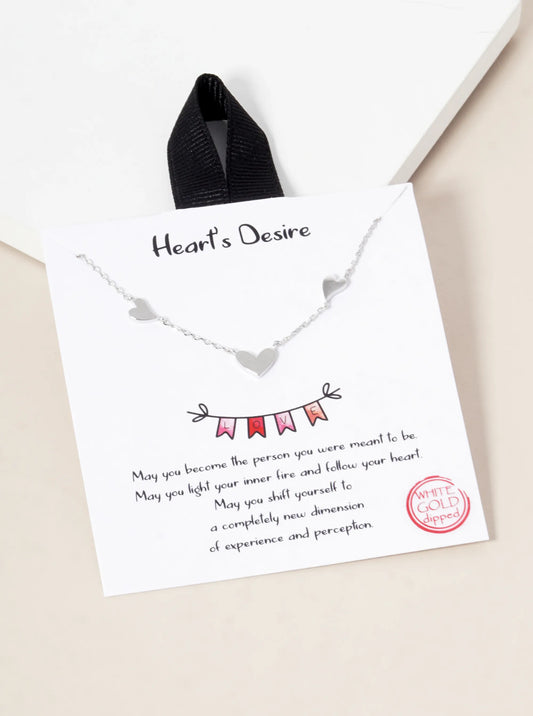 White Gold Dipped Dainty Three Heart Pendant Necklace