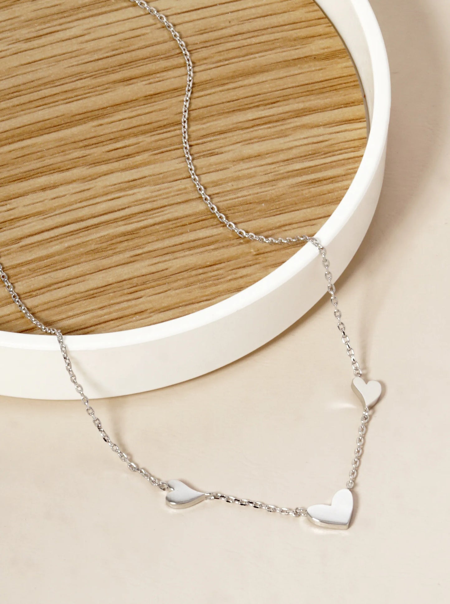 White Gold Dipped Dainty Three Heart Pendant Necklace