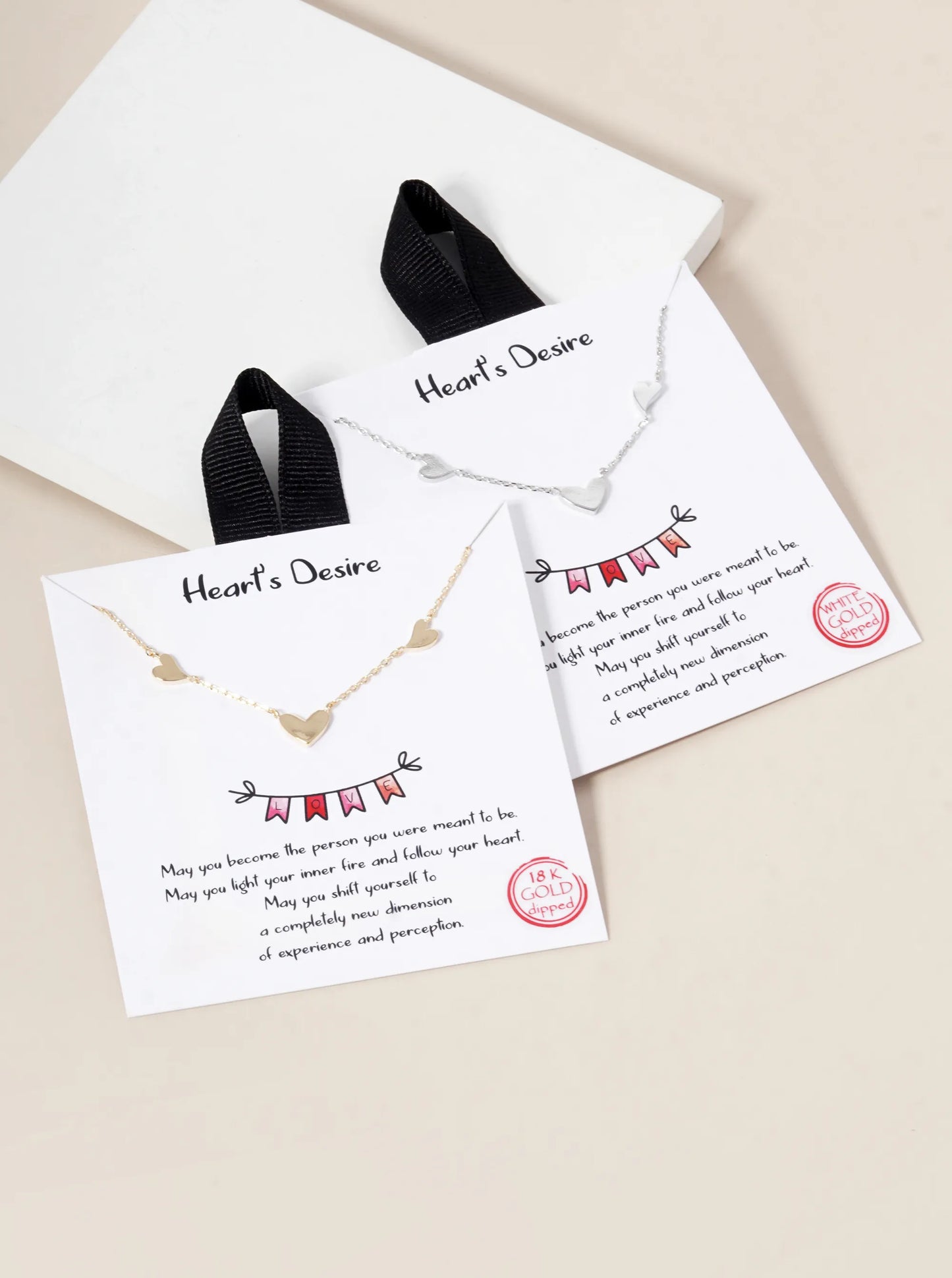 White Gold Dipped Dainty Three Heart Pendant Necklace