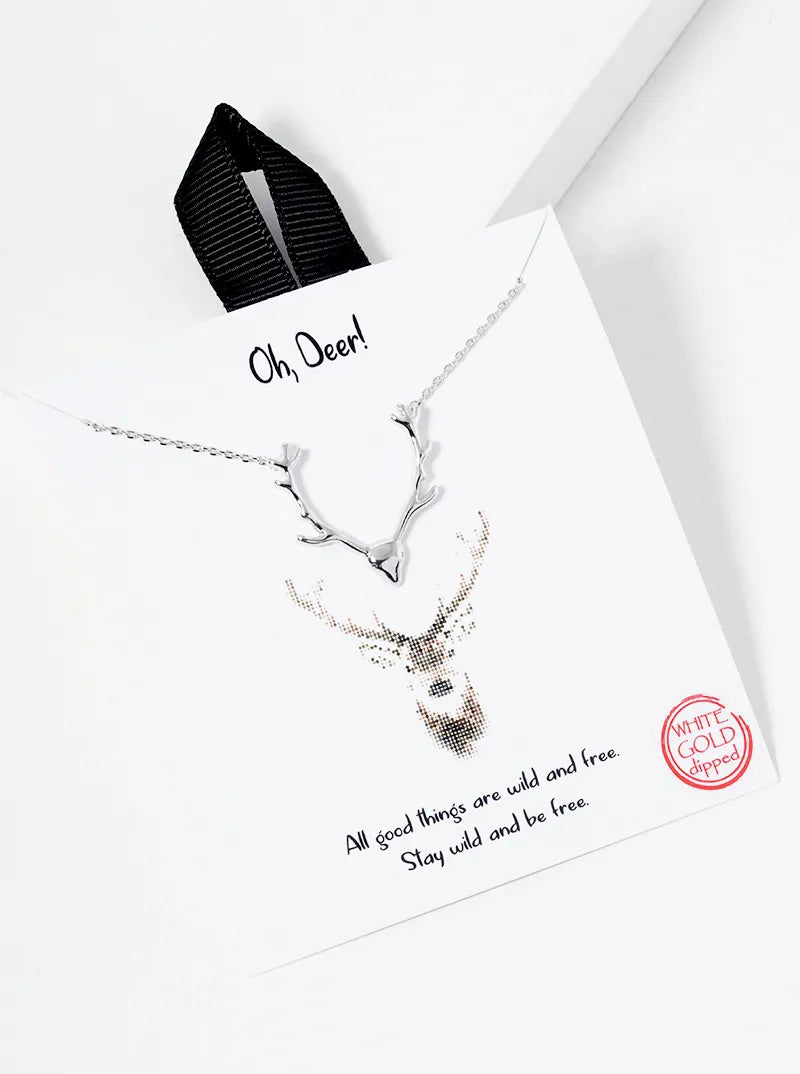 18k Gold Dipped Deer Head Pendant Necklace Rhodium