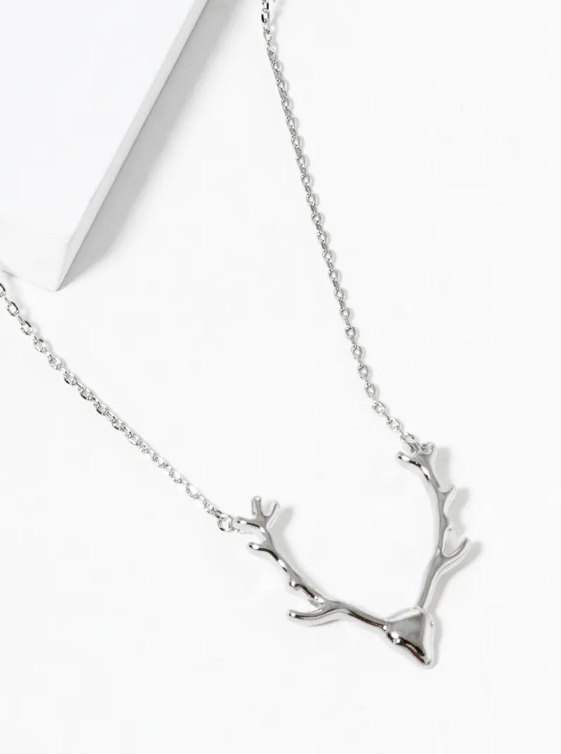 18k Gold Dipped Deer Head Pendant Necklace Rhodium