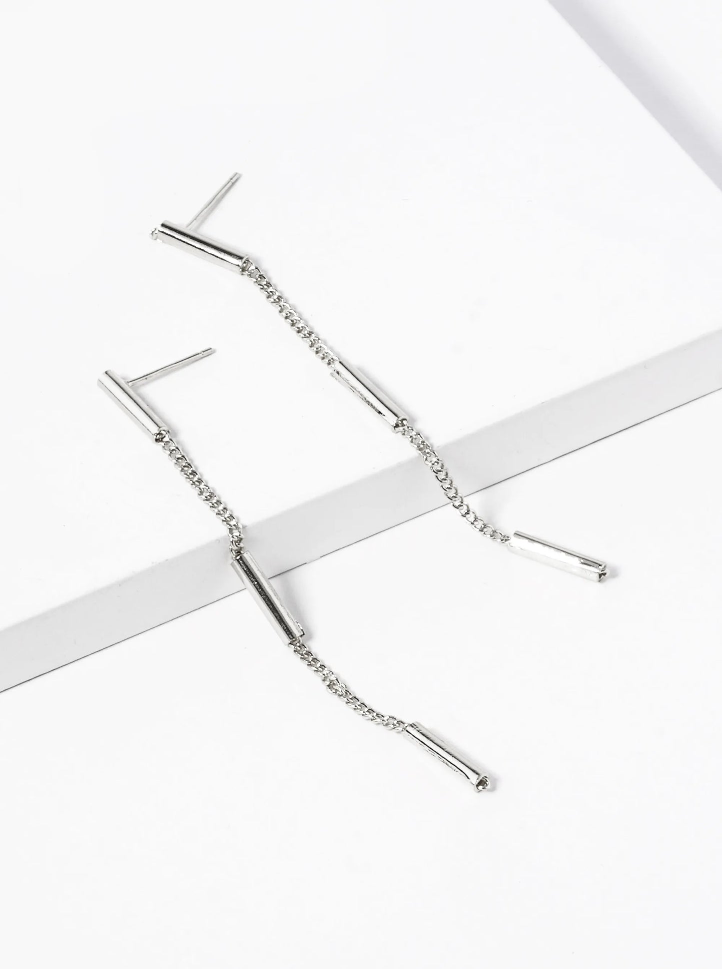 White Gold Dipped Delicate Chain Drop Earrings