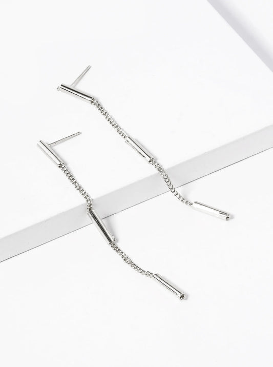 White Gold Dipped Delicate Chain Drop Earrings