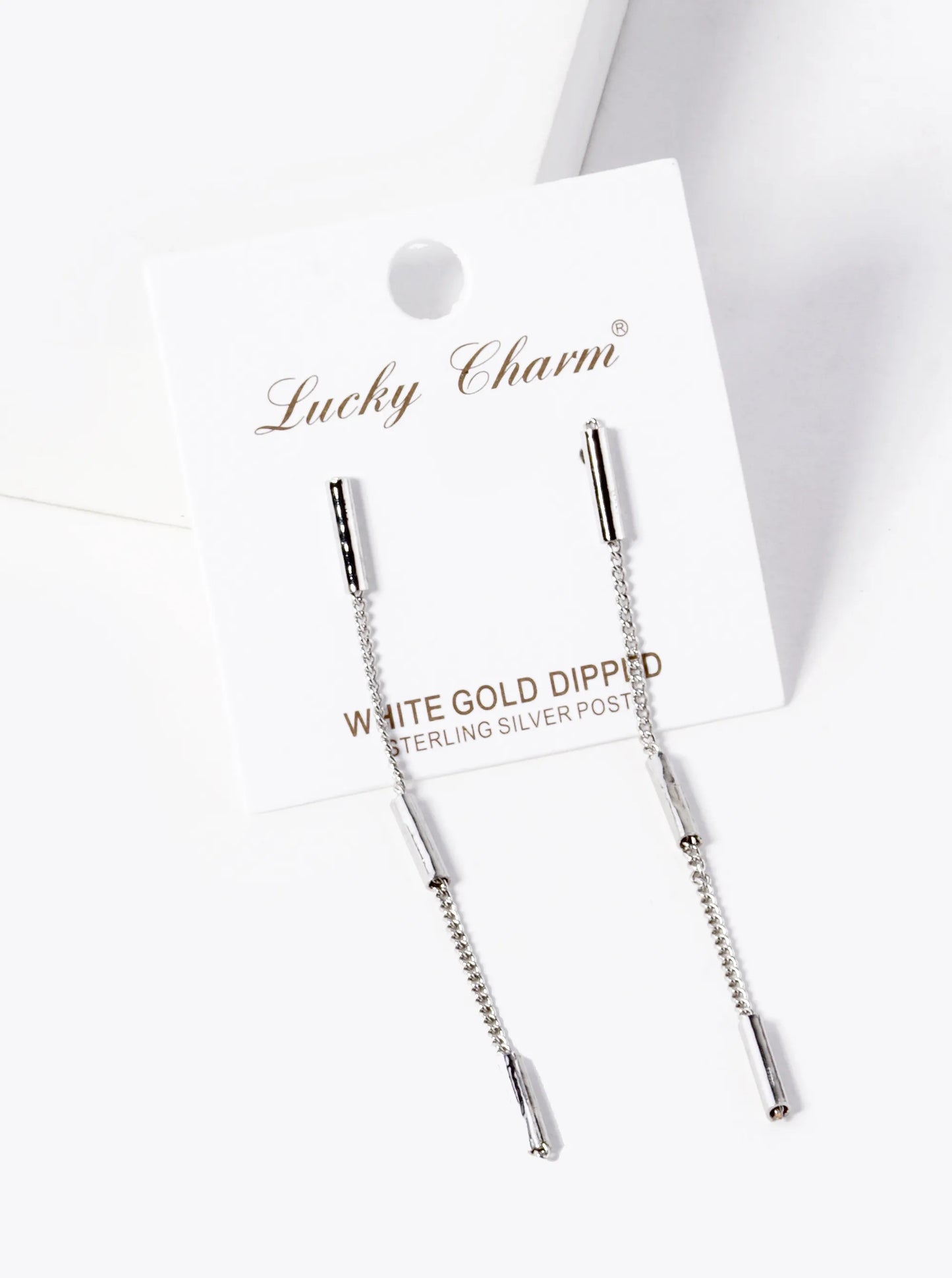 White Gold Dipped Delicate Chain Drop Earrings