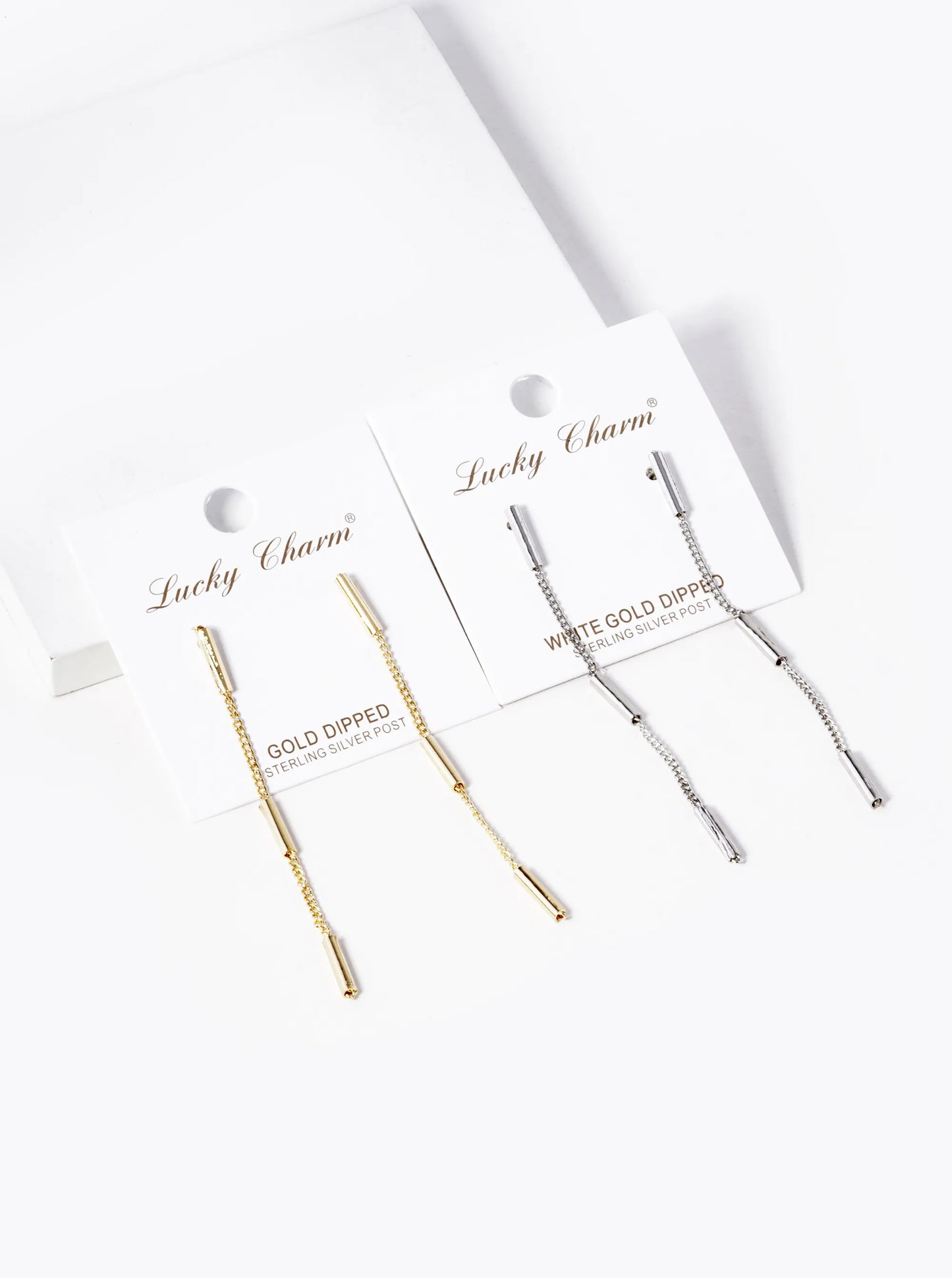 White Gold Dipped Delicate Chain Drop Earrings