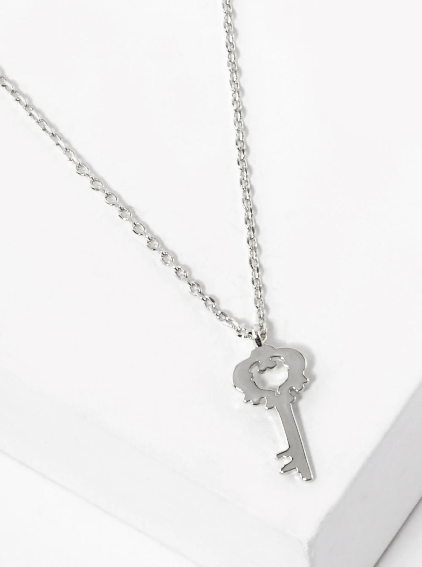 White Gold Dipped Delicate Flat Key Pendant Necklace