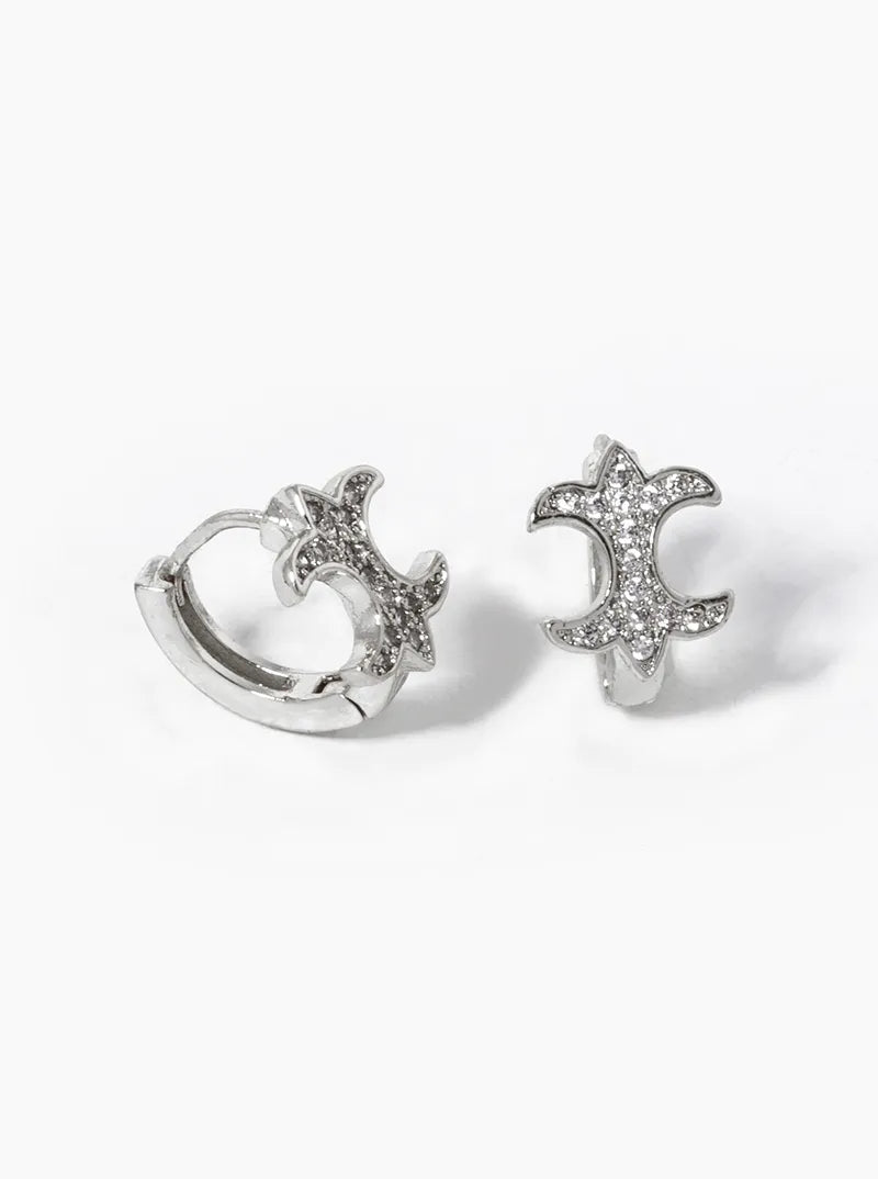 White Gold Dipped Designer Inspired CZ Pave Huggie Hoop Earrings