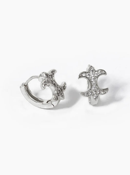White Gold Dipped Designer Inspired CZ Pave Huggie Hoop Earrings
