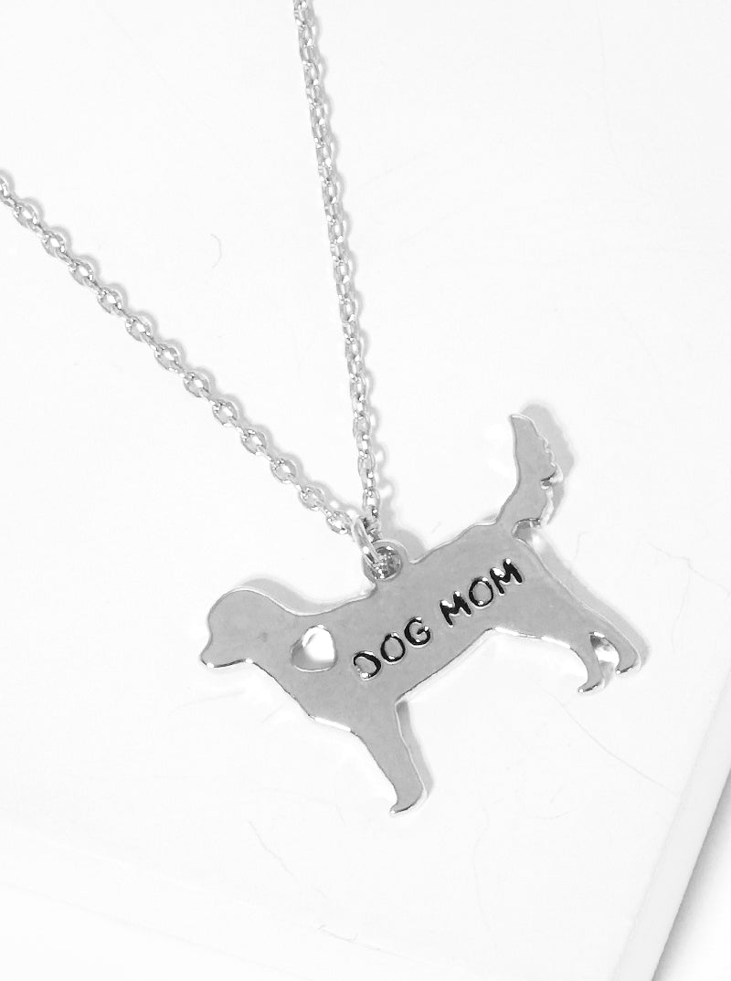 White Gold Dipped Dog Mom Pendant Necklace