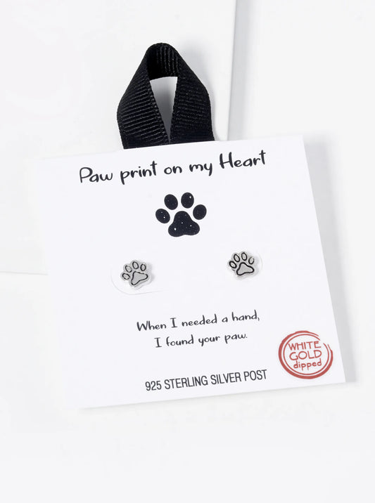 White Gold Dipped Dog Paw Stud Earrings