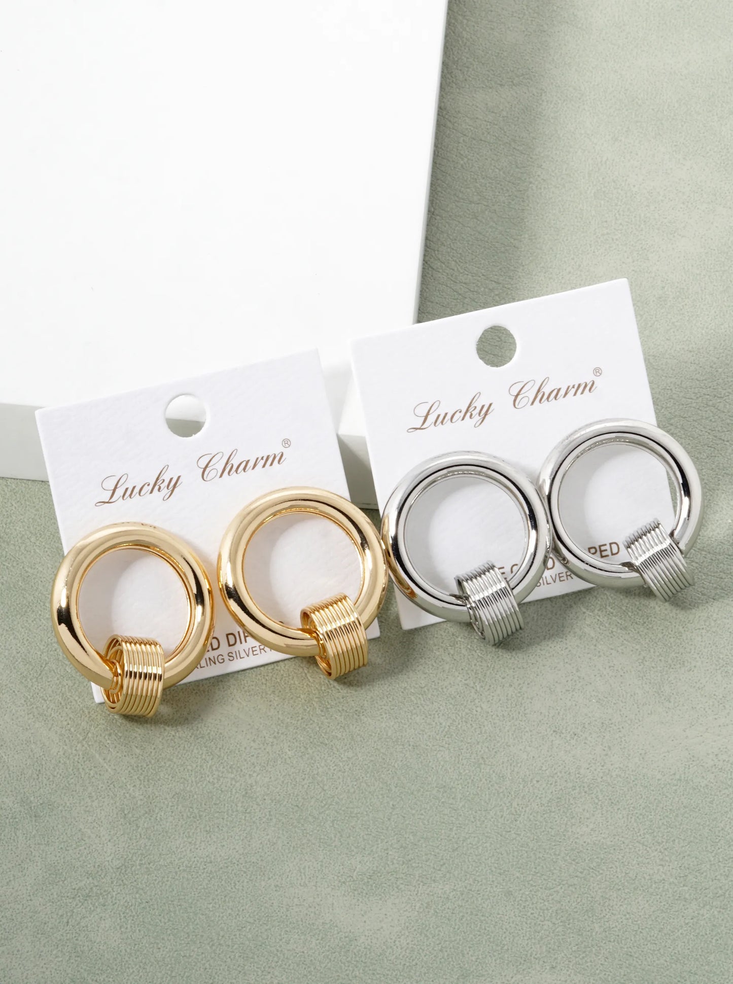 White Gold Dipped Door Knocker Post Earrings