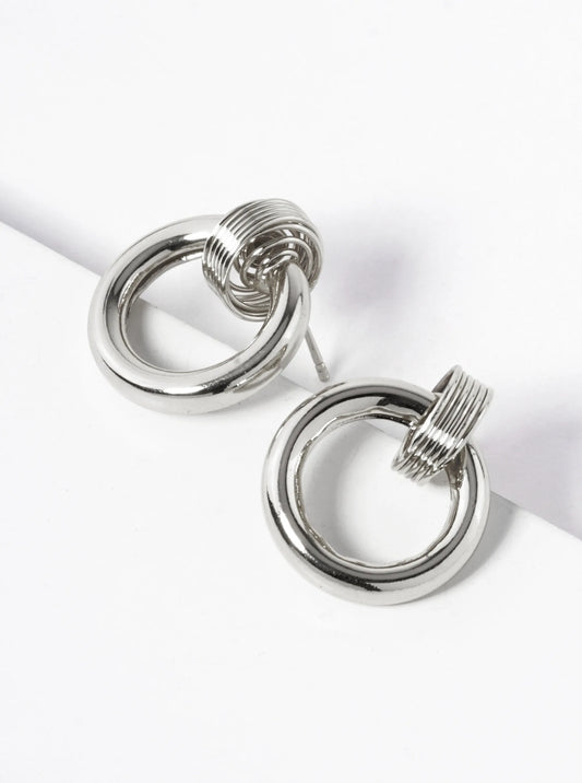 White Gold Dipped Door Knocker Stud Earrings
