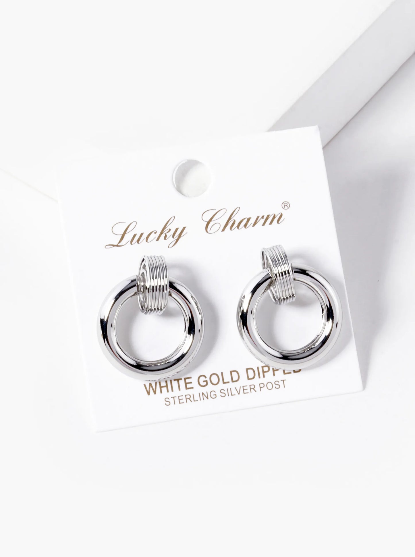 White Gold Dipped Door Knocker Stud Earrings