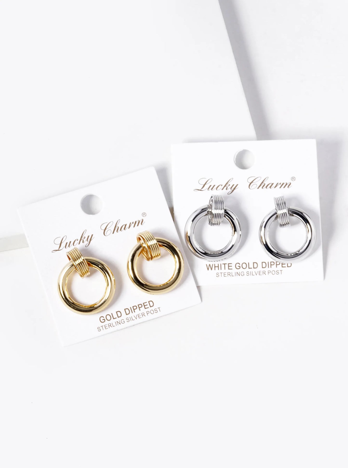 White Gold Dipped Door Knocker Stud Earrings