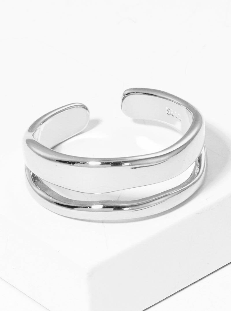 White Gold Dipped Double Row Adjustable Cuff Ring