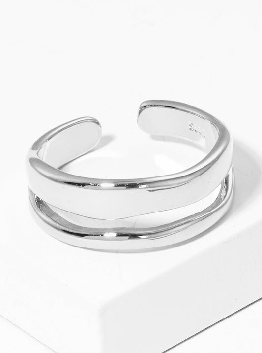 White Gold Dipped Double Row Adjustable Cuff Ring