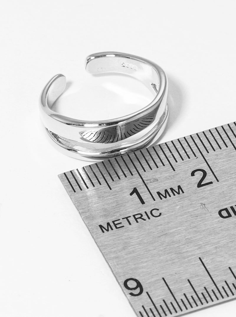 White Gold Dipped Double Row Adjustable Cuff Ring
