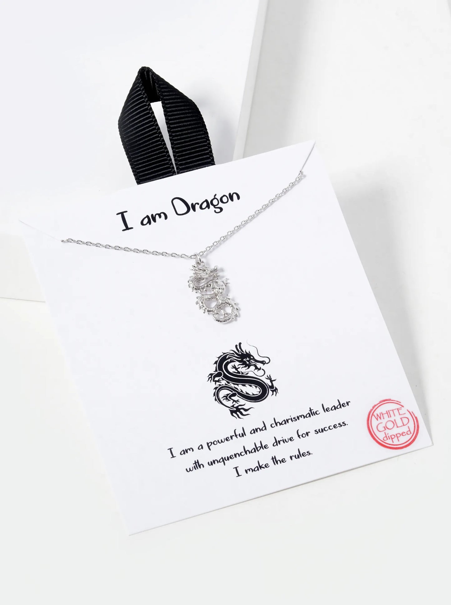 White Gold Dipped Dragon Pendant Necklace