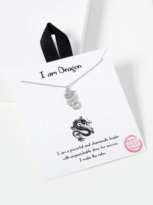 White Gold Dipped Dragon Pendant Necklace