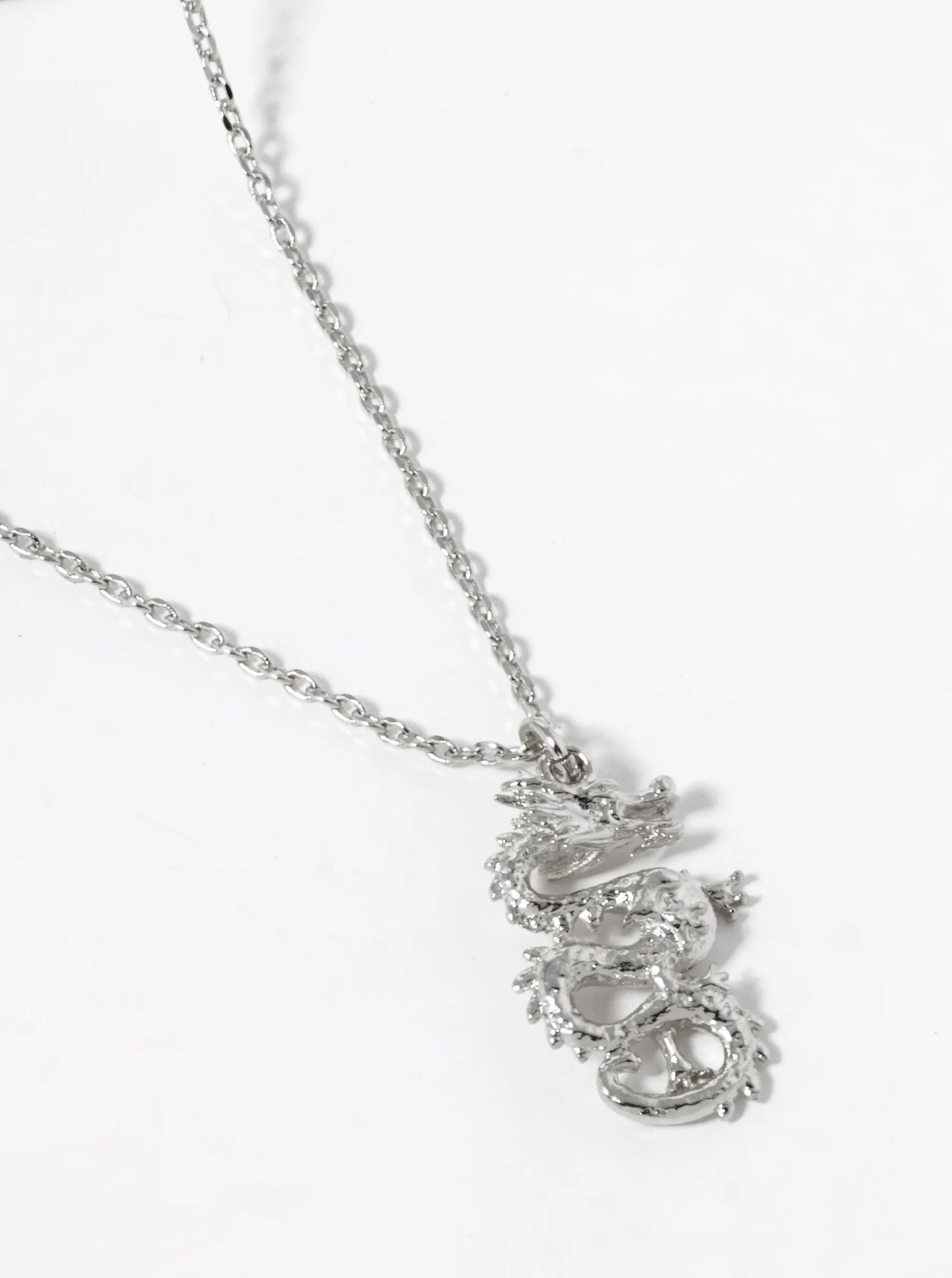 White Gold Dipped Dragon Pendant Necklace