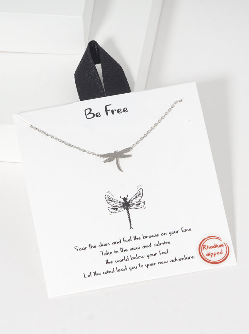 White Gold Dipped Dragonfly Pendant Necklace