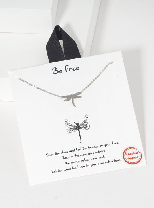 White Gold Dipped Dragonfly Pendant Necklace