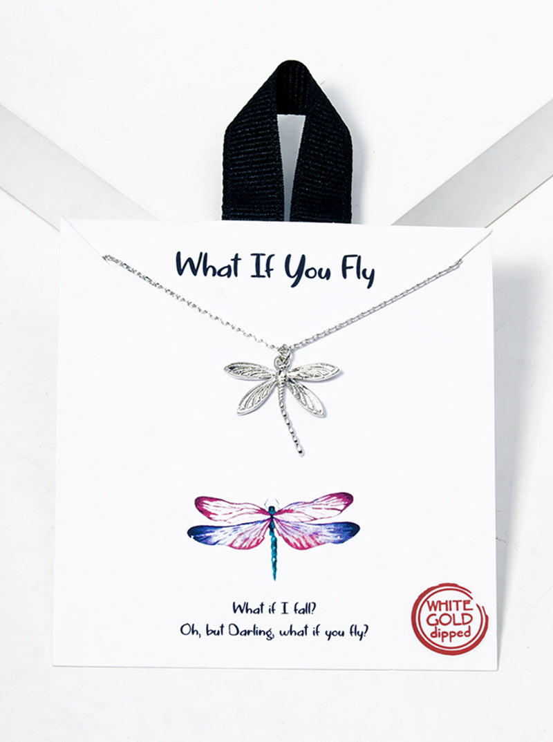 18K Gold Dipped Dragonfly Pendant Spiritual Necklace Rhodium