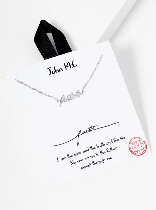White Gold Dipped Faith Cross Pendant Religious Necklace