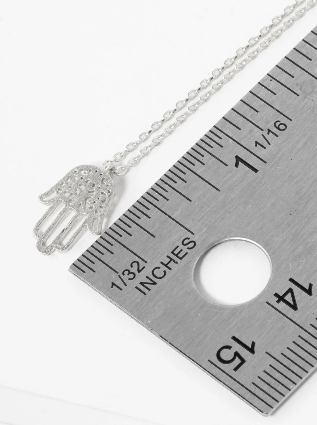 White Gold Dipped Filigree Hamsa Pendant Necklace
