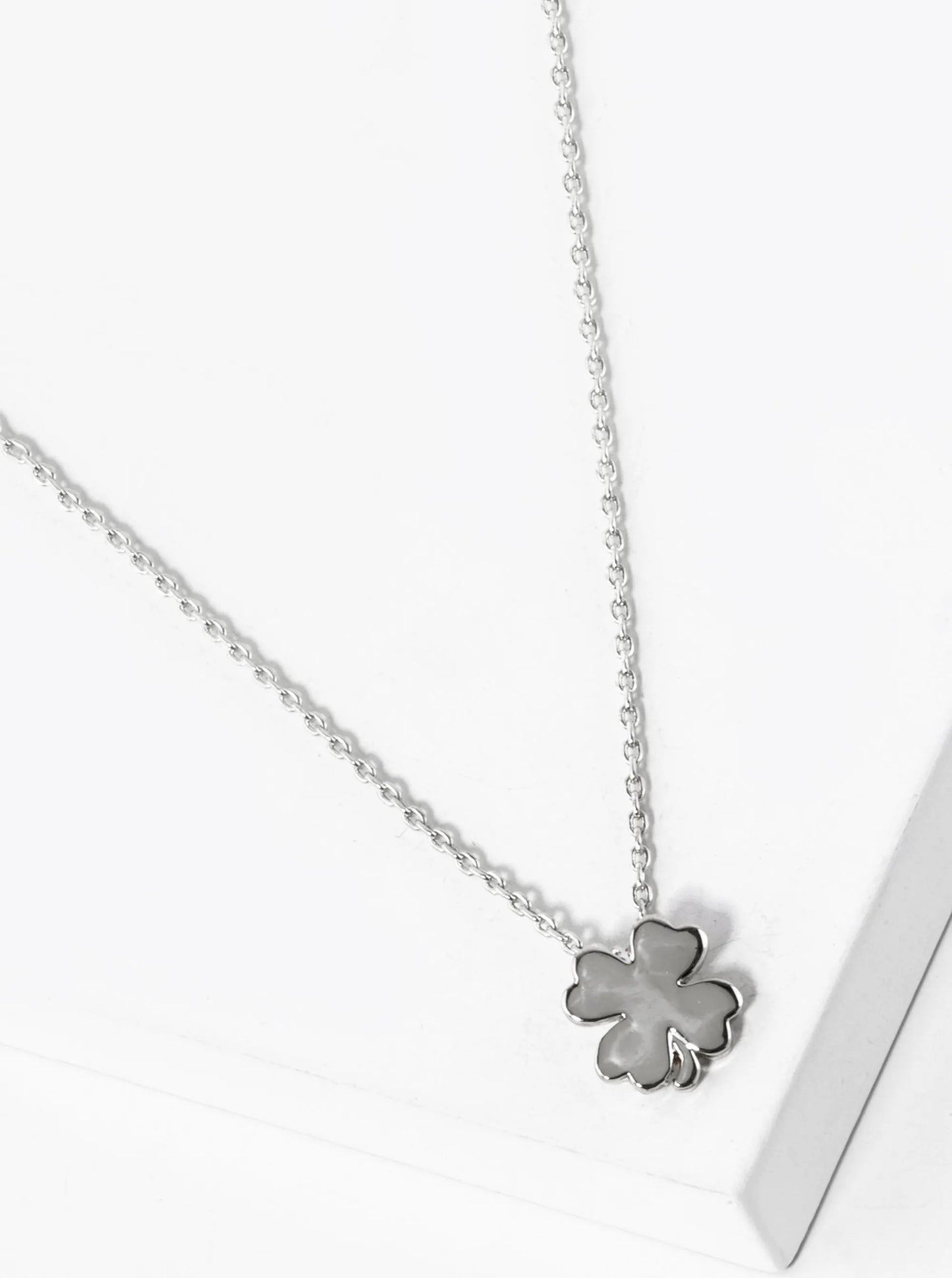 White Gold Dipped Four-Leaf Clover Pendant Necklace