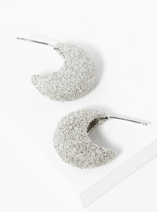 White Gold Dipped Frosted 18mm Open Hoop Earrings