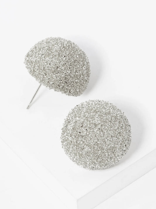 White Gold Dipped Frosted 20mm Hemisphere Stud Earrings
