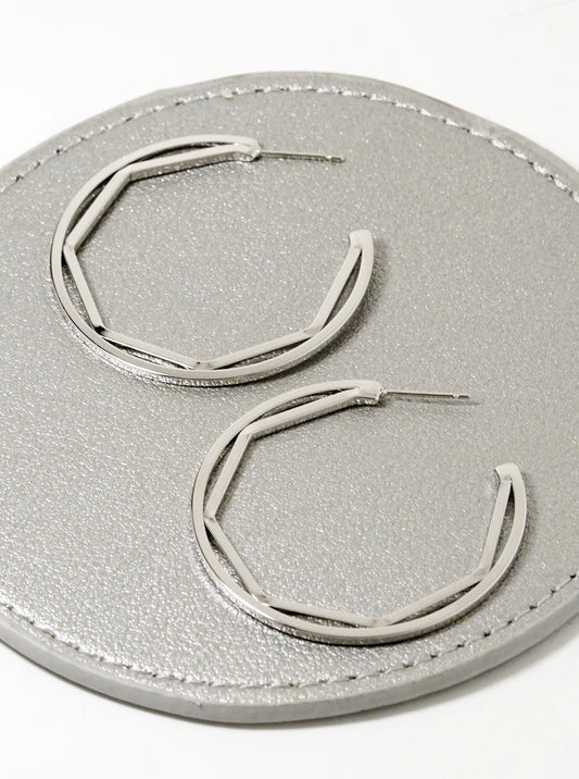 White Gold Dipped Geometric 40mm Open Hoop Earrings