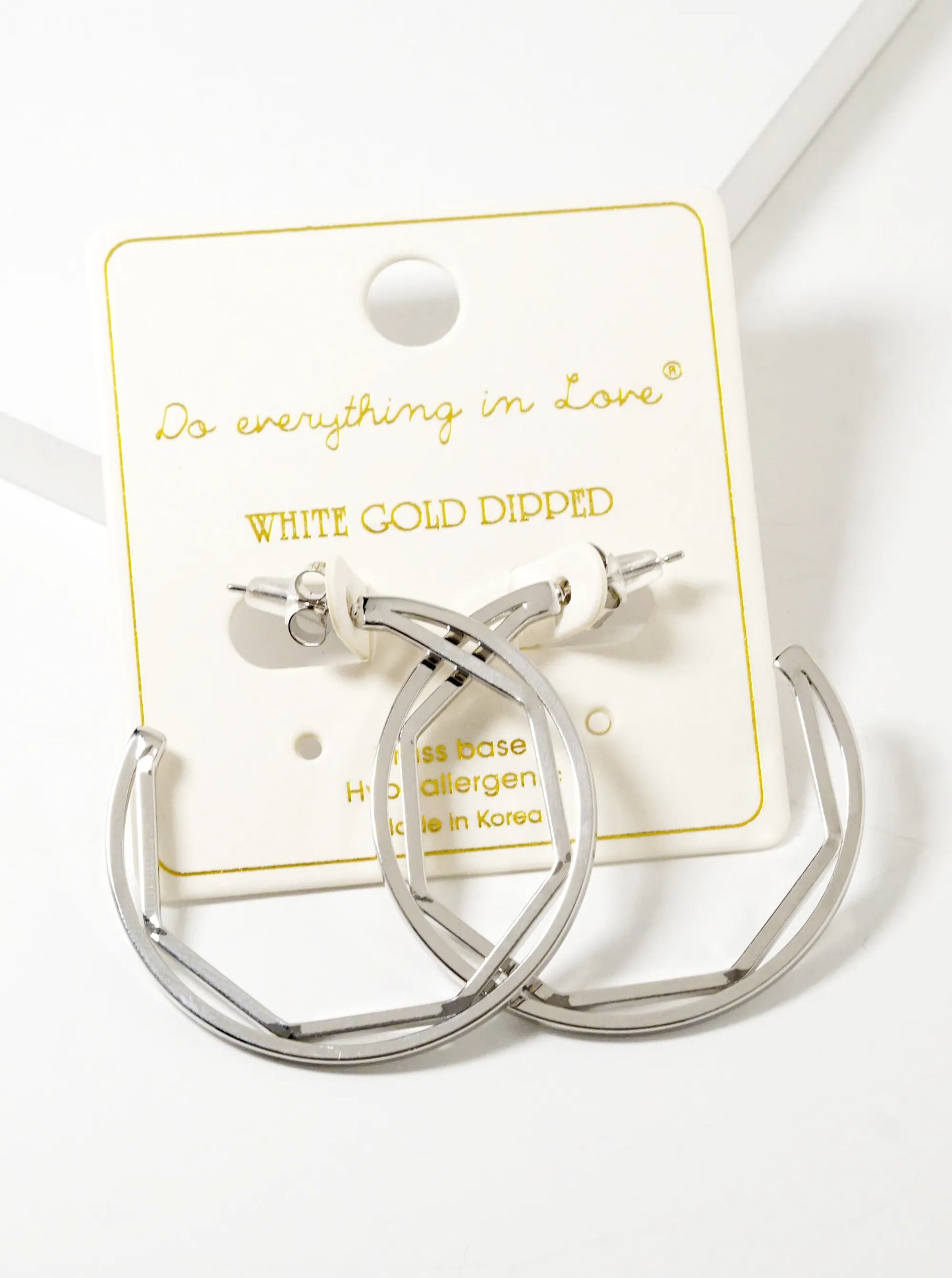 White Gold Dipped Geometric 40mm Open Hoop Earrings