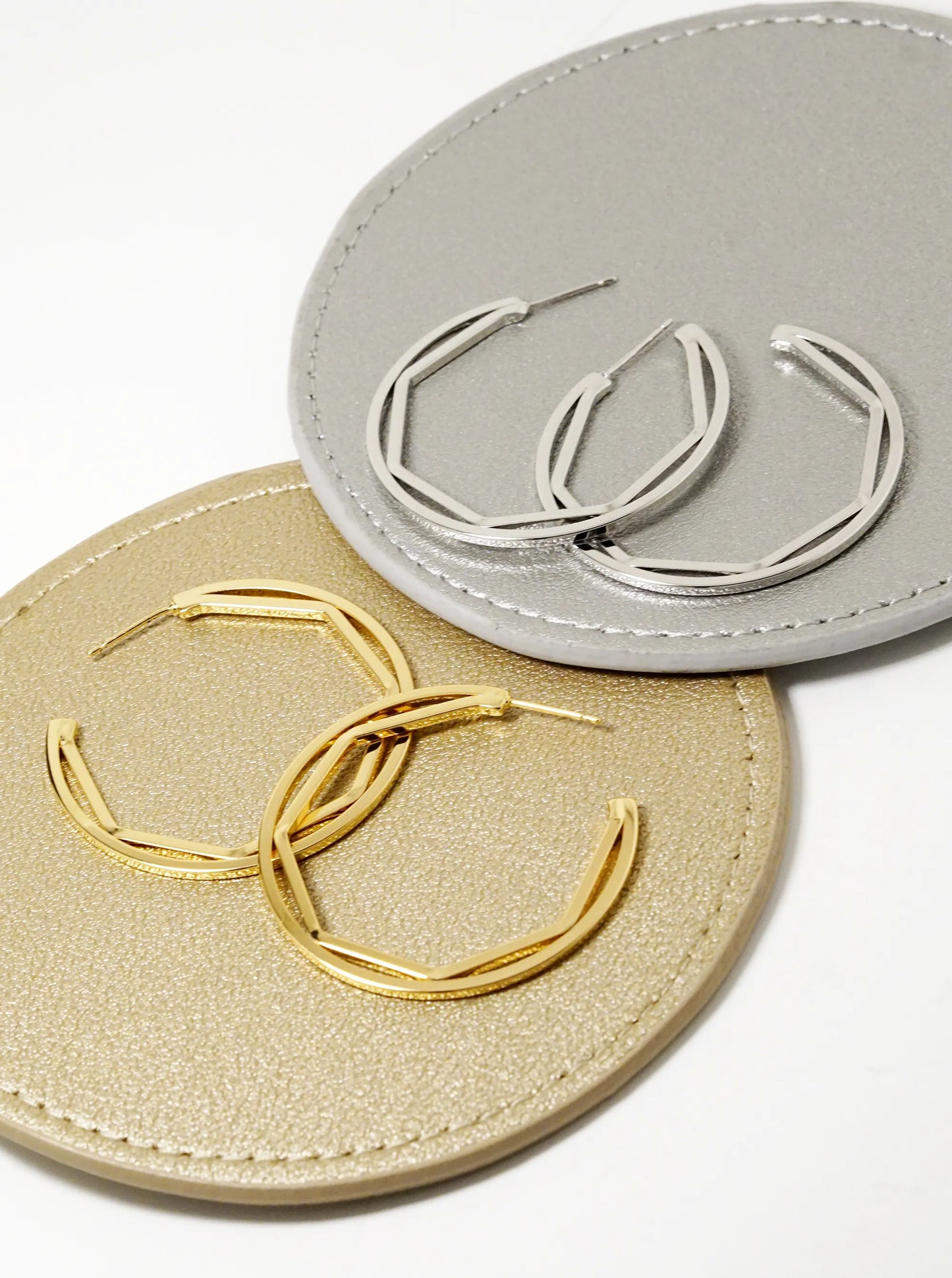 White Gold Dipped Geometric 40mm Open Hoop Earrings